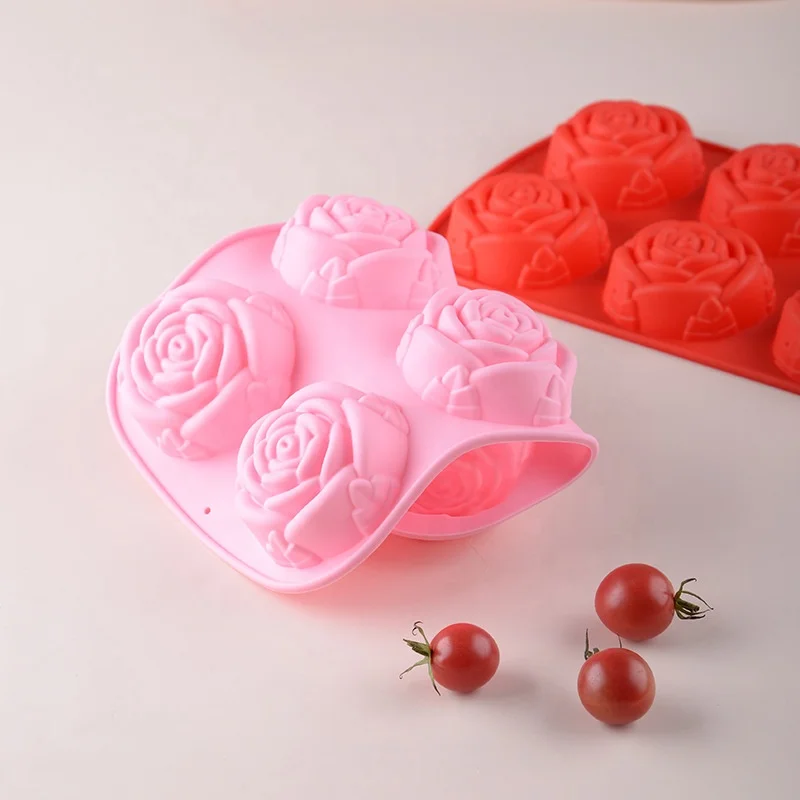 6 Cavity Food Grade Non-Stick 3D Rose Flower Silicone Mold Chocolate Ice Handmade Soap Baking Cake Silicone Mold