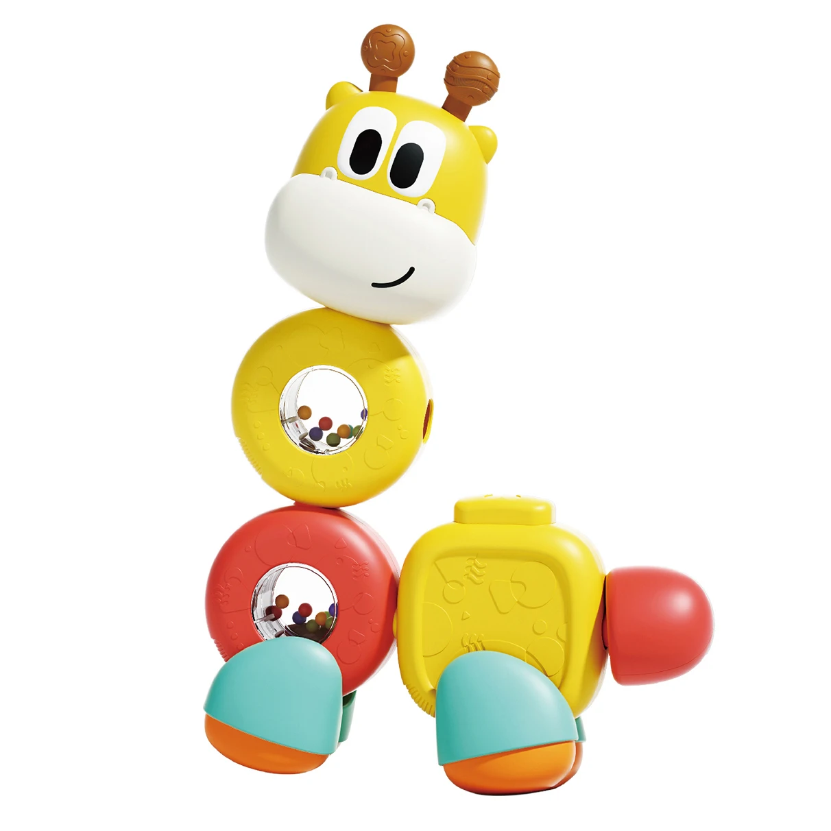 2024 Kids hot sale early education teething chewing rattle toy montessori 7-in-1 cartoon giraffe hand rattle toy