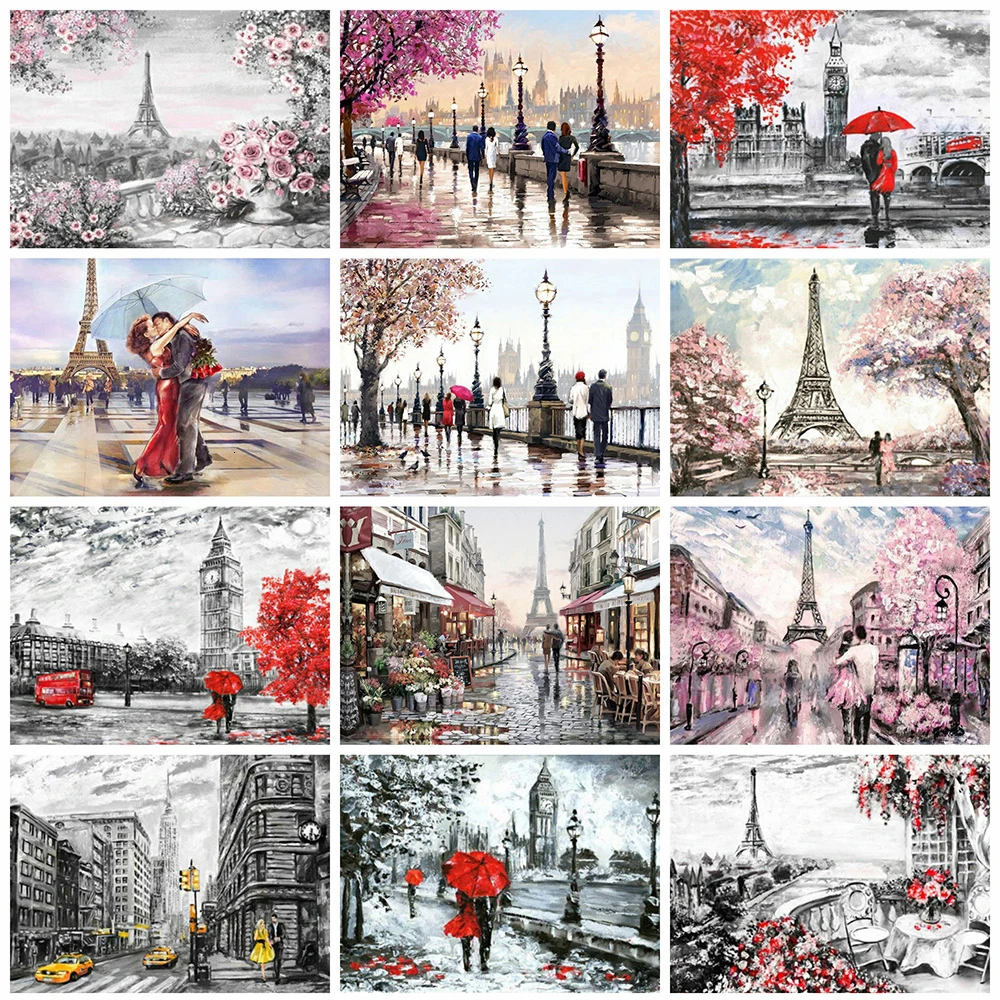 2023 MEIAN Paris city street 5D diamond painting full Round diamond embroidery cross stitch patterns landscapes