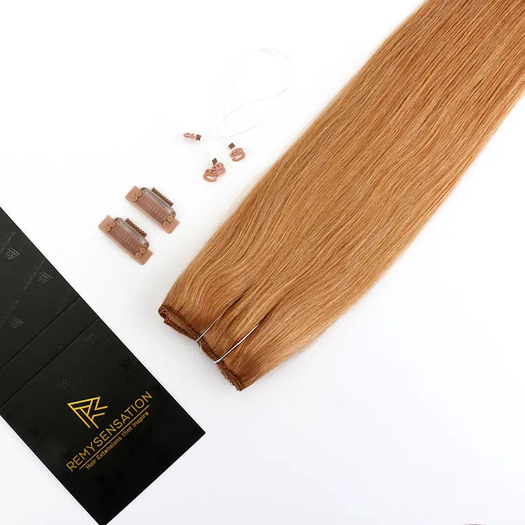 long lasting Russian super double drawn unprocessed virgin hair Strawberry Blonde one piece hair extention