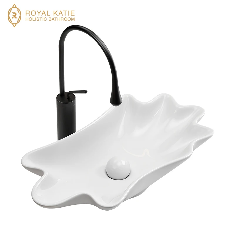 Art ceramic sink glossy black white gold plated  marble basin with Sink plug ceramic art basin washbasin bathroom sink
