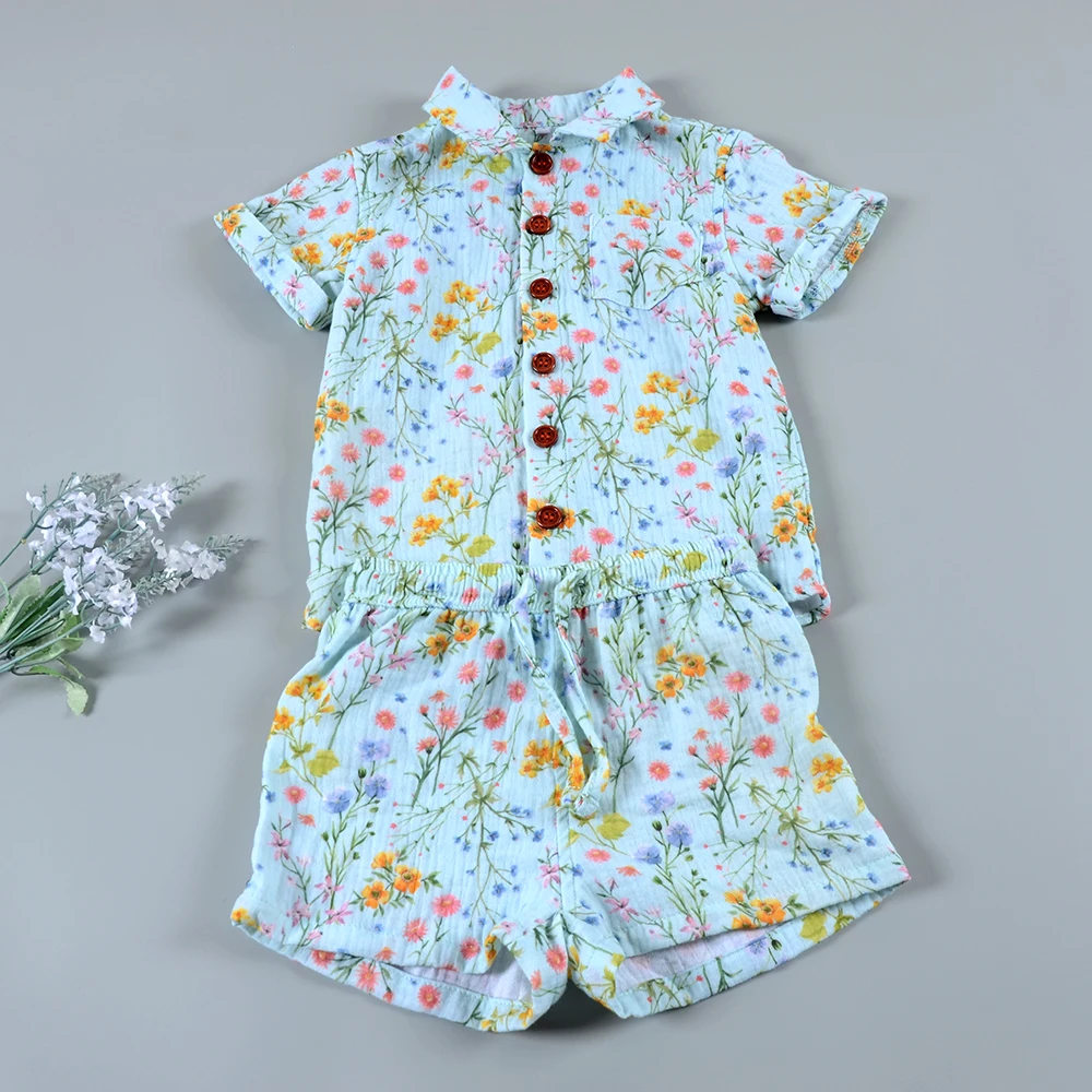 Colortex hot sale Baby Boys Girls Clothing Sets Summer Baby Wear Short Sleeve Printing Muslin girls 10 to 12 years clothes sets