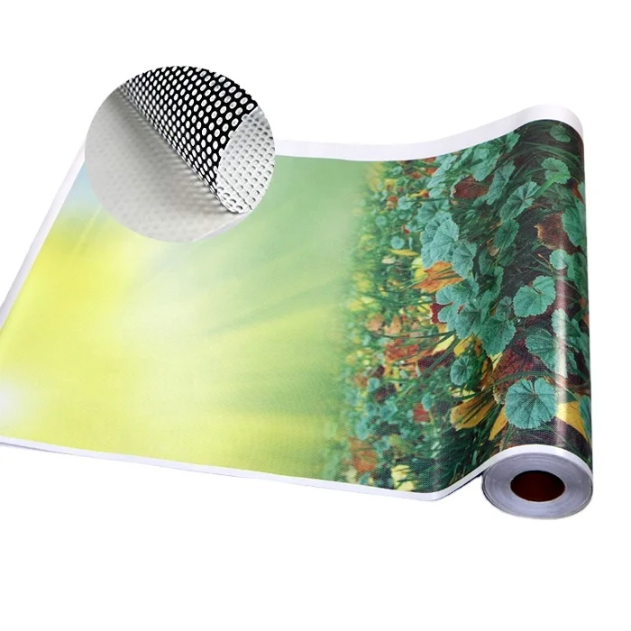 Micro Perforated Vinyl Graphic One Way Vision Film Material See Through Plastic PVC Digital Printing