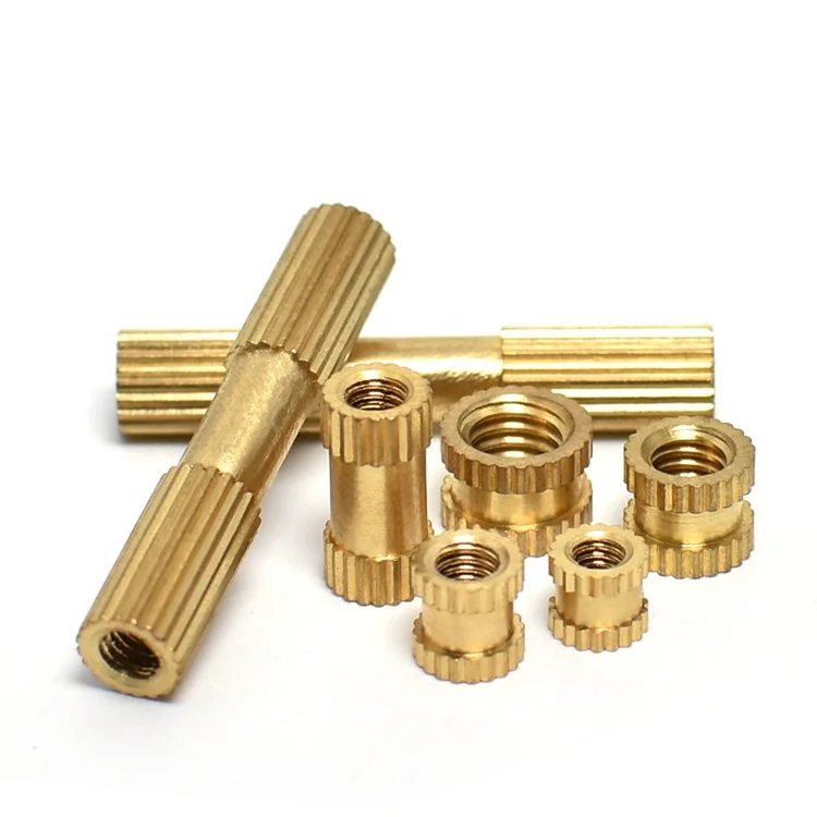 Custom long brass insert nut manufacturer blind hole knurled copper round head heat set threaded heating bolt n nut for plastic