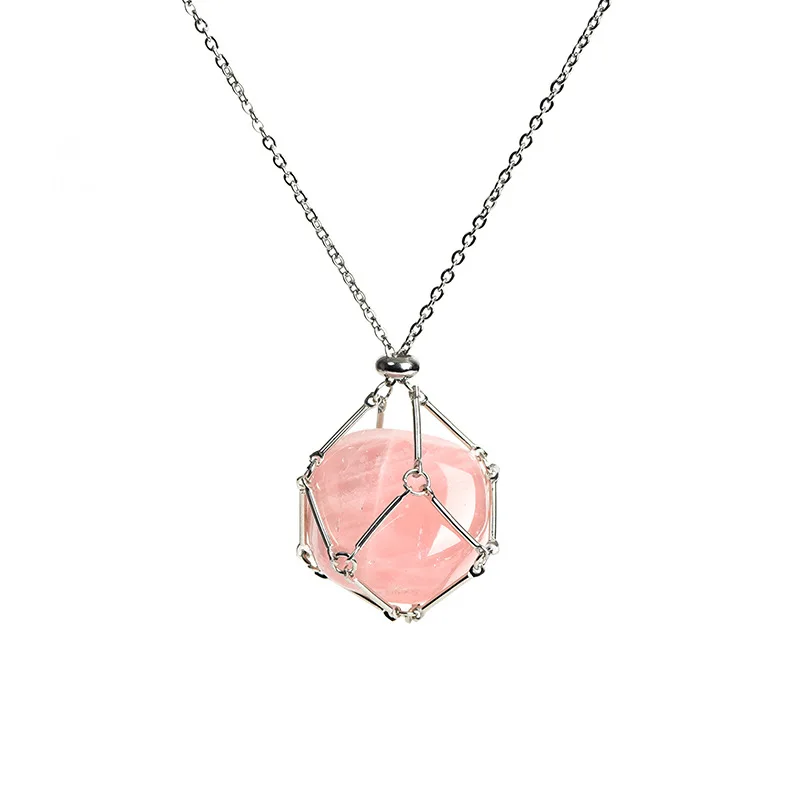 2404 Metal Net Crystal Pendant Wrapped Silk Powder White for Wholesale Irregular Stone Necklace