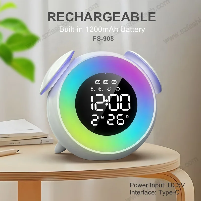 Rechargeable Wake Up Table Light Children Baby Bedroom Wakeup Sunrise Smart LED night light digital Alarm Clocks For Kids