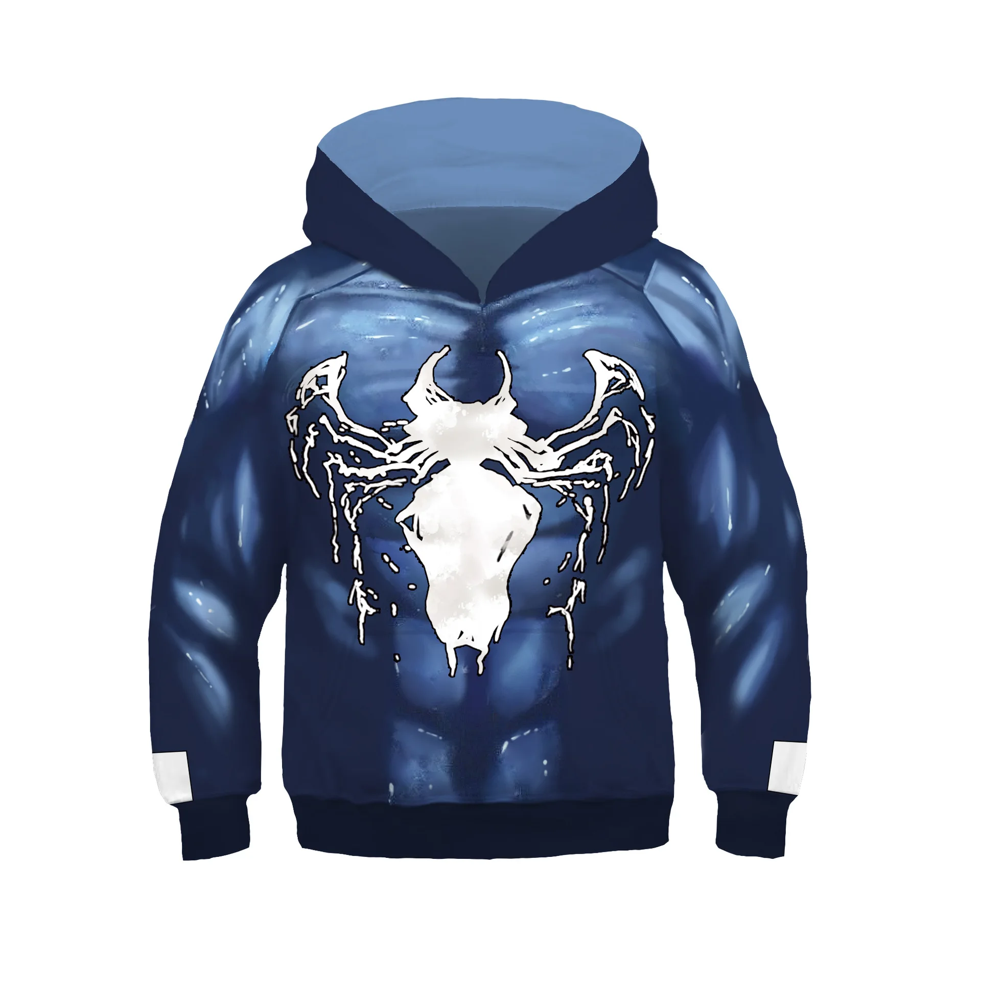 
wholesale high quality designer kids fashionable loose 3d spider printed graphic fleece hoodies pullover sweatshirts set 