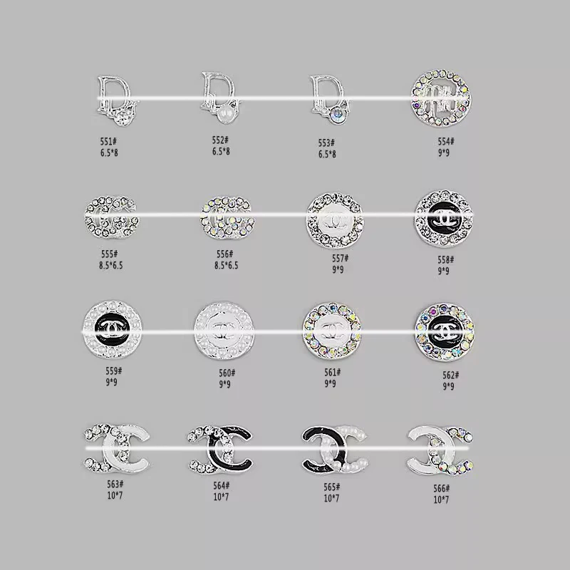 2024 luxury brand LOGO nail charms gold silver full zircon metal pearl nail parts 3D style LOGO nail art