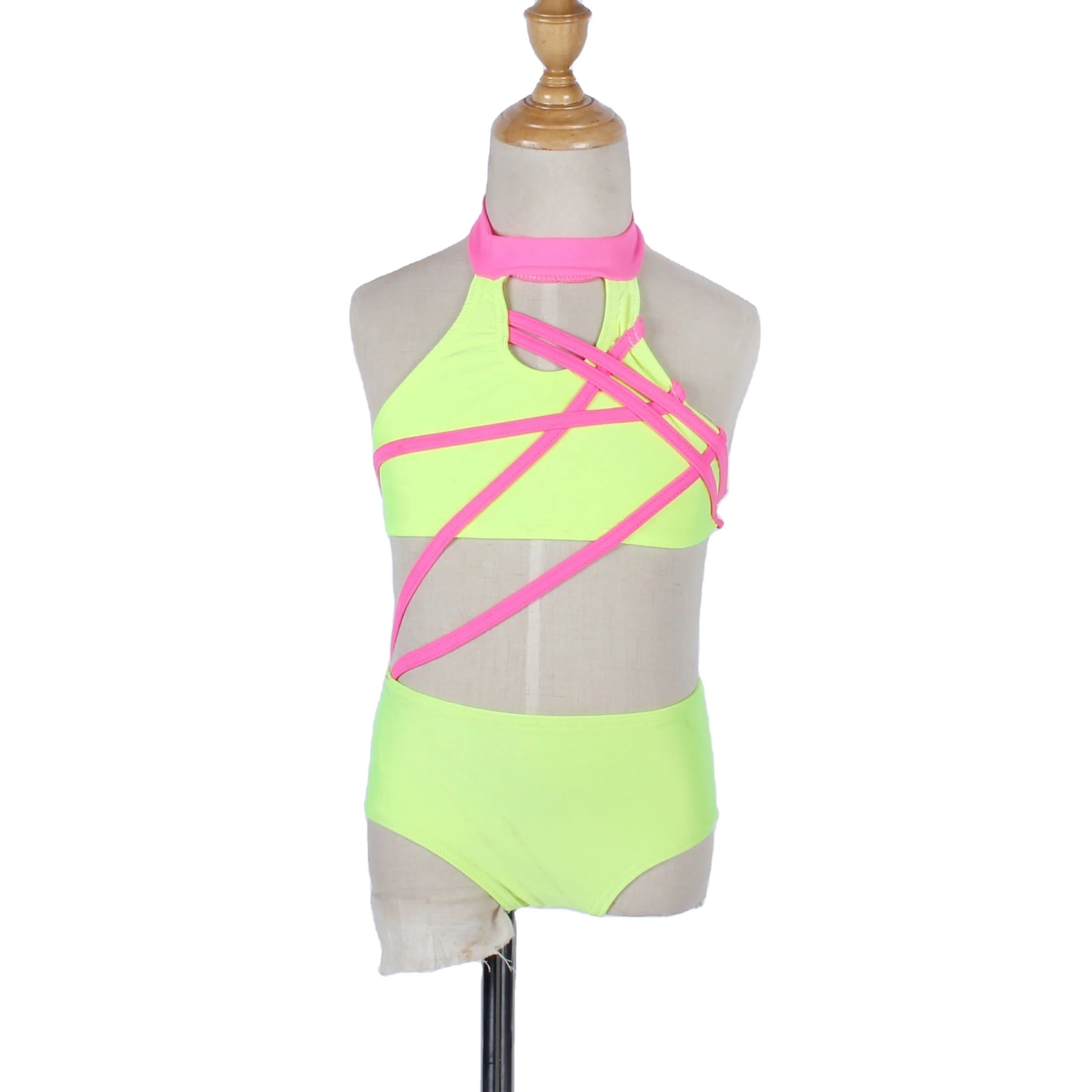 yellow pink performance leotard exercise practise dance stage performance unitard Artistic Gymnastics dance wear