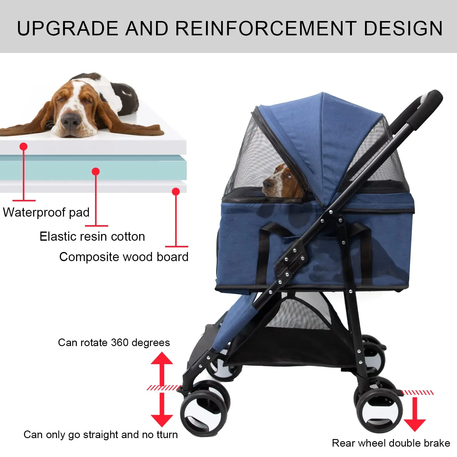 Folding Travel Pet Trolley Cat Cart Carrier With 4 Wheels For Medium Dogs Luxury Dog Pet Strollers