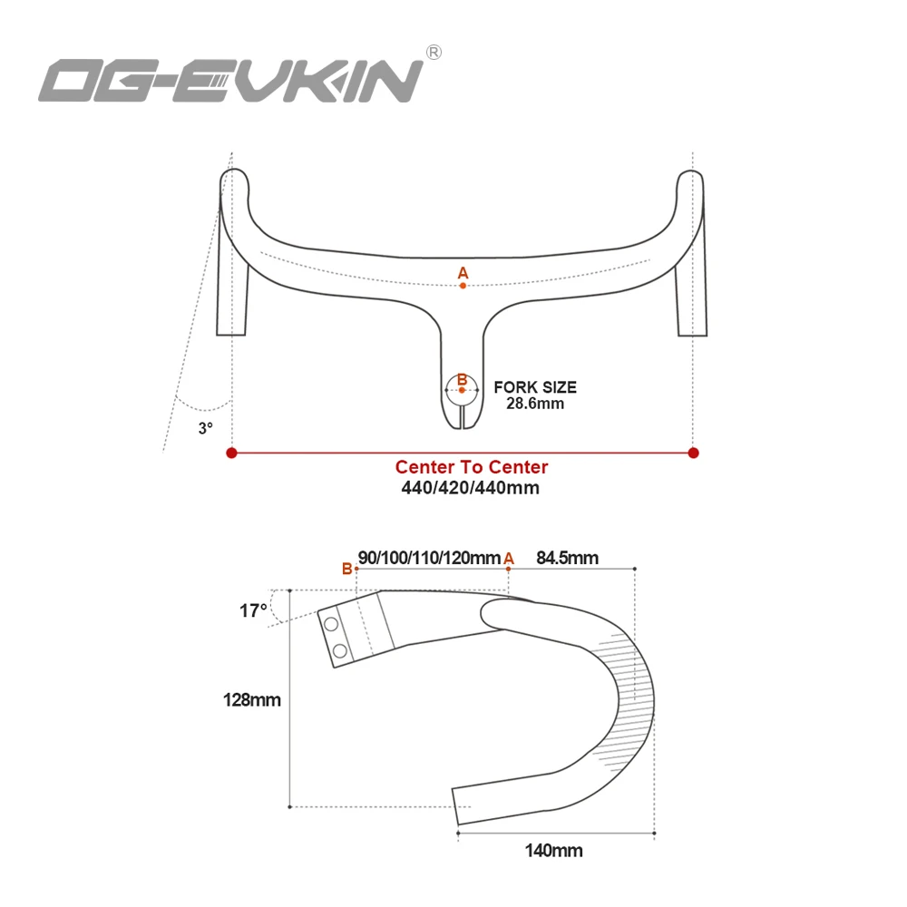 OG-EVKIN HB-1000 AERO Carbon Integrated Handlebar 28.6MM Matt Road 400/420/440 Titanium Bicycle Handle bar