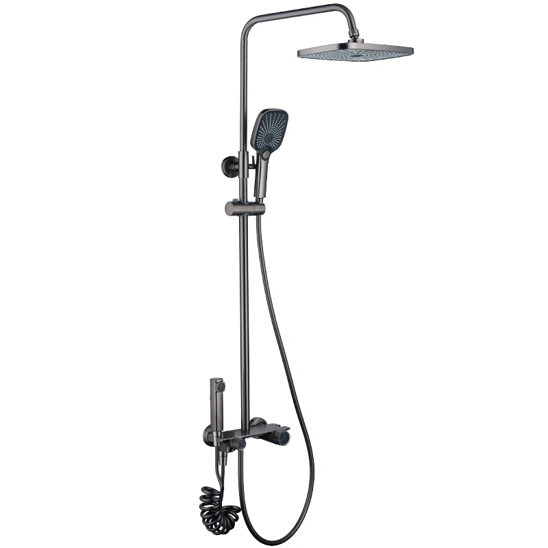 Hot&Cold Brass Digital Display Shower Set with Jet&Soft Shower Head Waterfall Shower Faucet System with 4-in-1 Rotatable Control