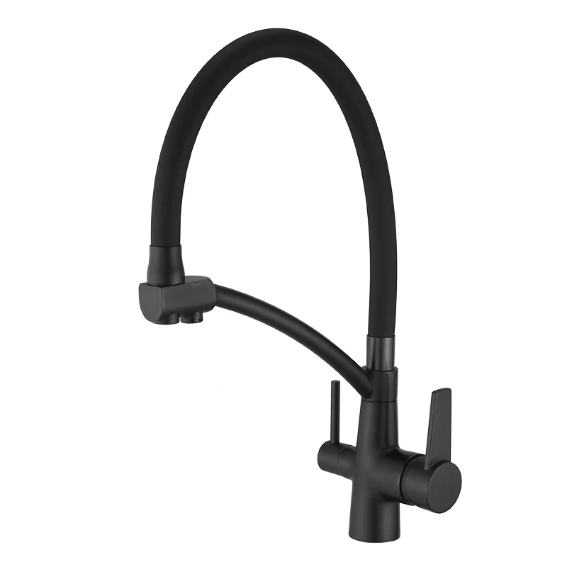 Deluxe 360 degree rotary matte black hot and cold mixed kitchen faucet with water purifier pull-down sink kitchen faucet