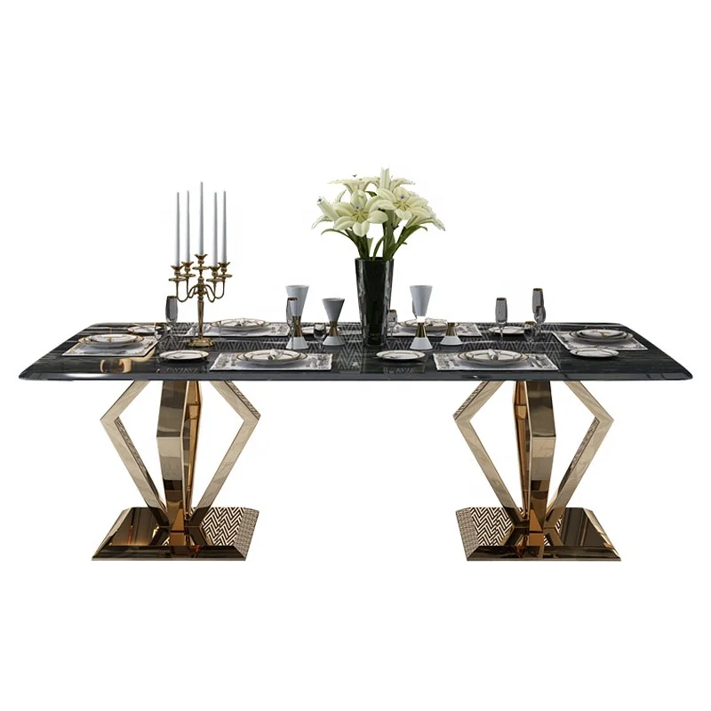 
Dining table modern stainless steel table frame marble top for dining room 