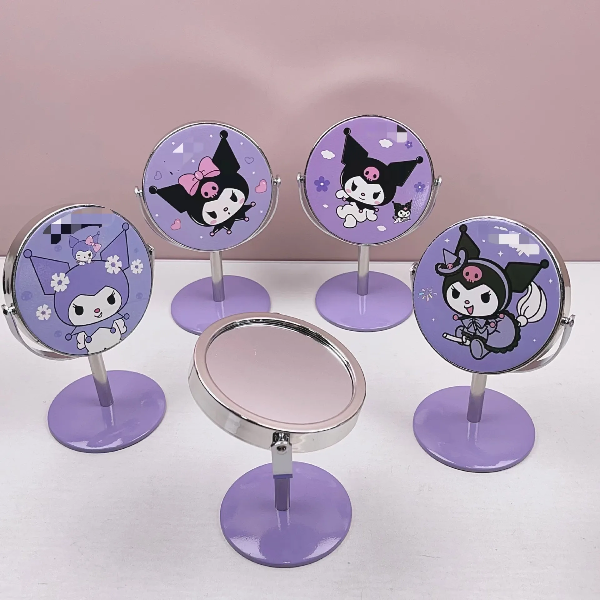 A+ New Wholesale Cartoon Mini Desktop Mirror Portable Sanrioed Mirrors Kulomi Hello Kt Kawaii Makeup Cosmetic PU Mirror
