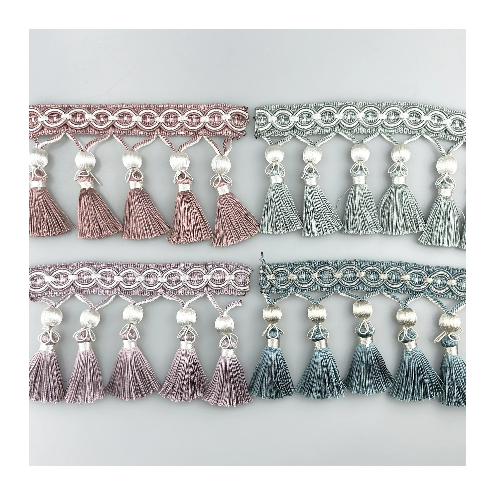 Wholesale Hight  Quality 100% Polyester edge trimming With Beads and tassel For Curtain Sofa