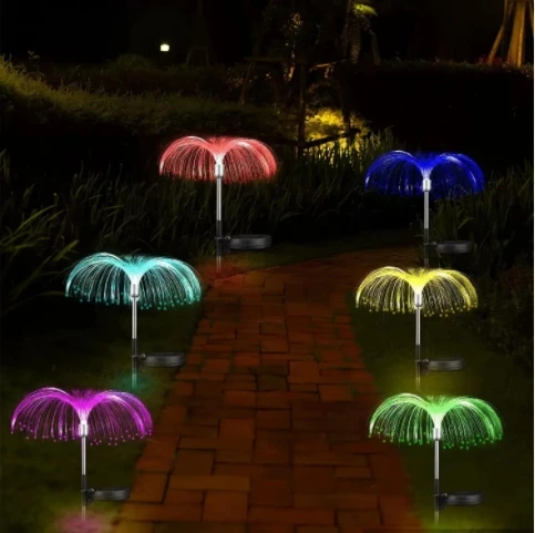 Garden landscape decoration IP65 outdoor waterproof LED solar fiber optic light jellyfish fountain light garden solar lawn light