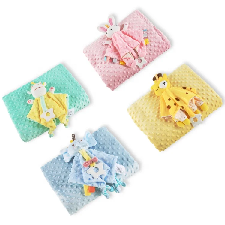 New design newborn gift polka dot super soft stuffed plush babies minky dot winter blankets with plush toys for newborns