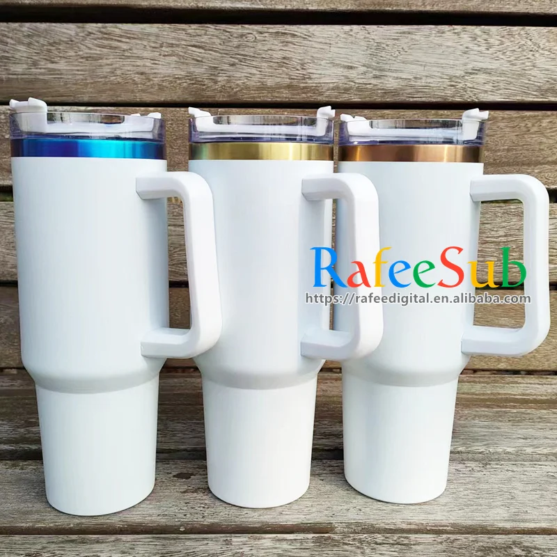 USA Warehouse 40oz 40 oz Powder Coated Black White Cream Laser Engraved Etch to Gold Plated Base Stainless Steel Tumbler Cup