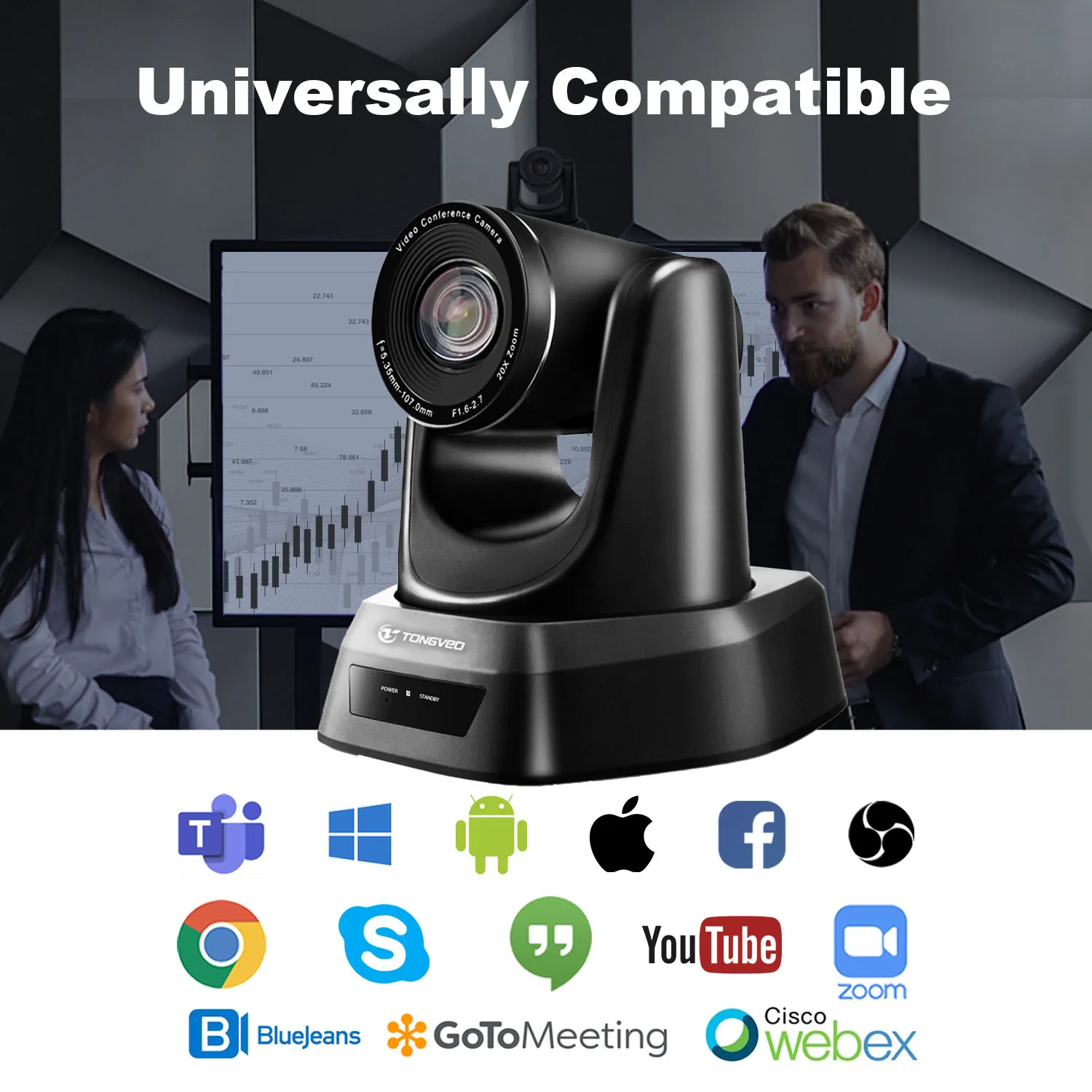 Easy Setup 20x Zoom 1080P 60FPS USB3.0 Online Meeting Video Conference PTZ Camera