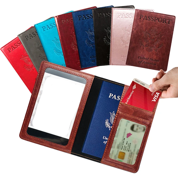 Mix 8 Colors USA PU Leather Passport Holder Custom in ID Card Holders Card 4 Slot Passport Cover