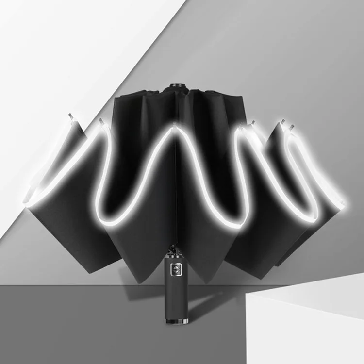 10 Ribs 3 Folding Chinese Manufacturers Business Sun UV Umbrellas with Reflective Strips