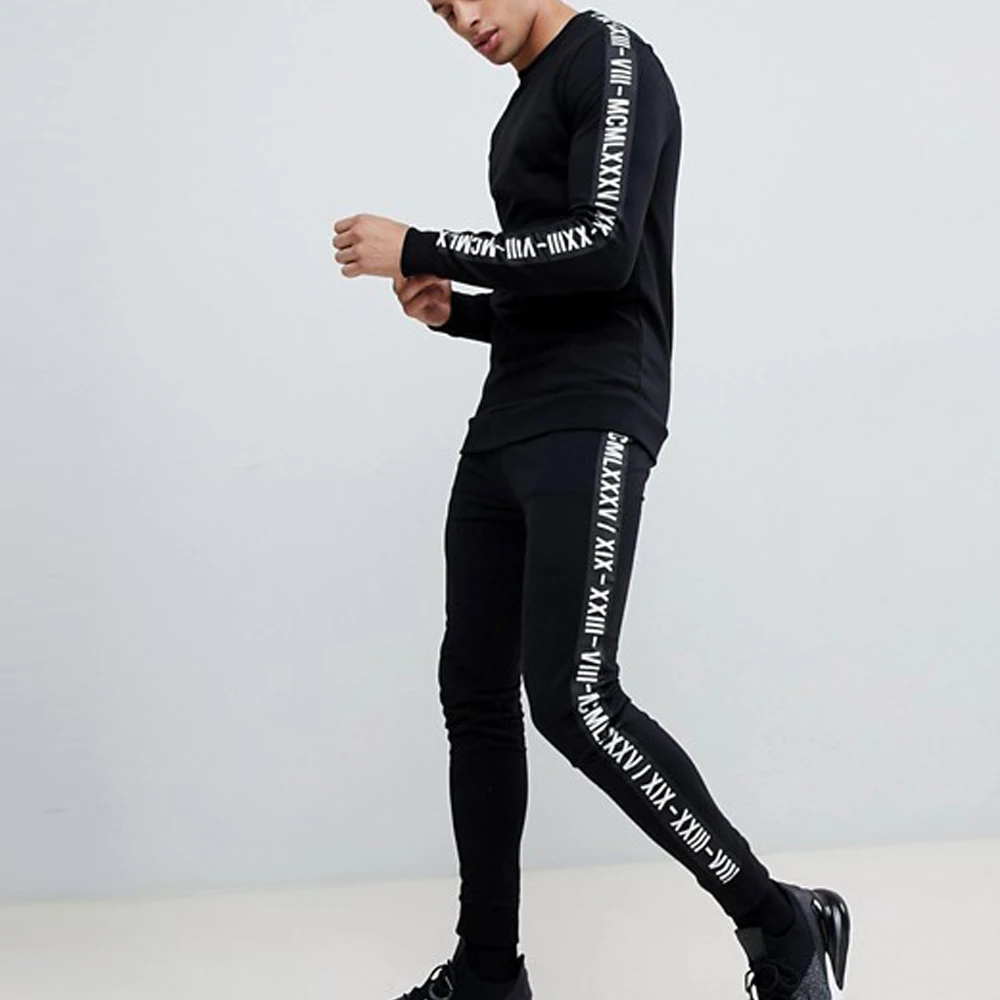 Hot sale customize logo premium cotton sweatsuit strapped printed logo mens regular fit anti-shrink tracksuits