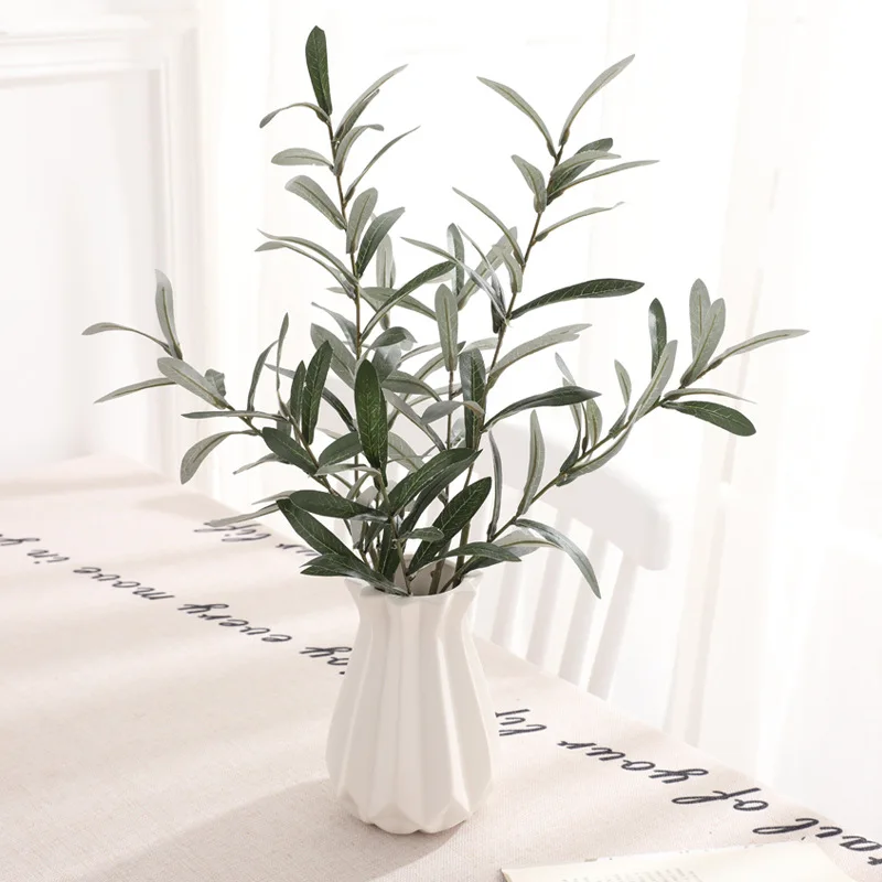 Real Touch Decorative Artificial Silk Olive Olive Leaf Branch Long Stem