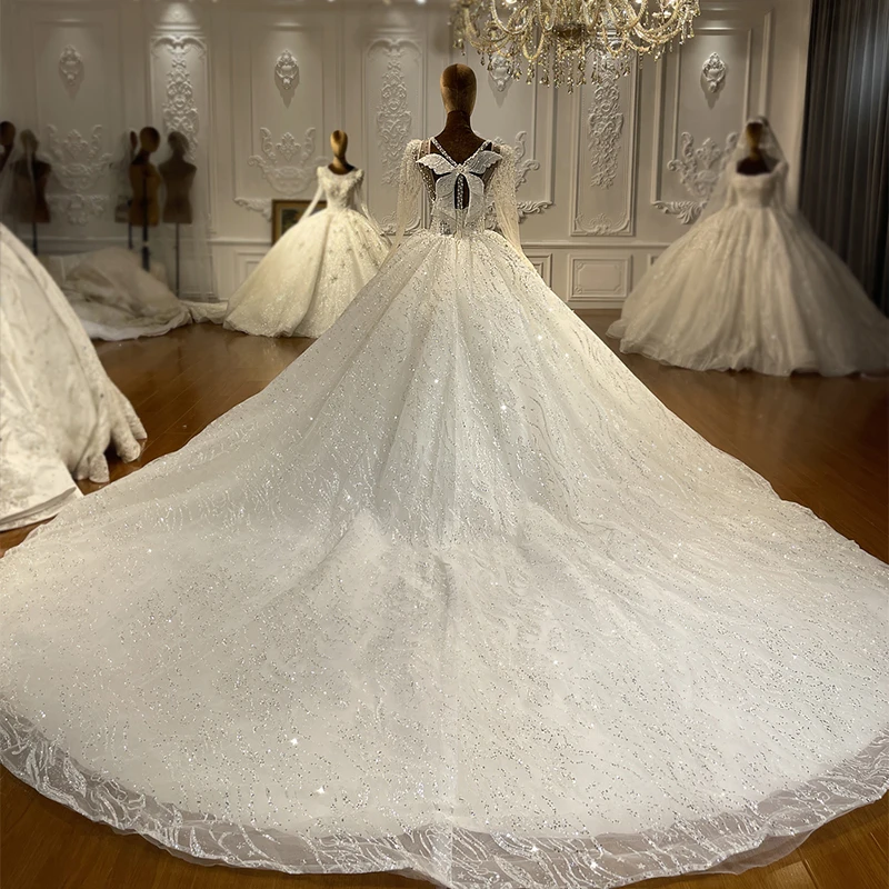 Jancember NS4357 Sequins Lace Illusion Beaded Bridal Ball Gown Wedding Dress