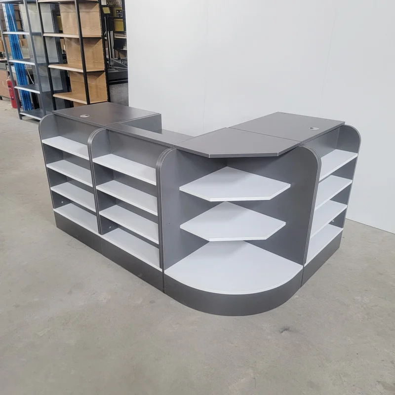 Wooden combination cabinet commercial cash register manufacturer supply supermarket corner shelves display racks cash register