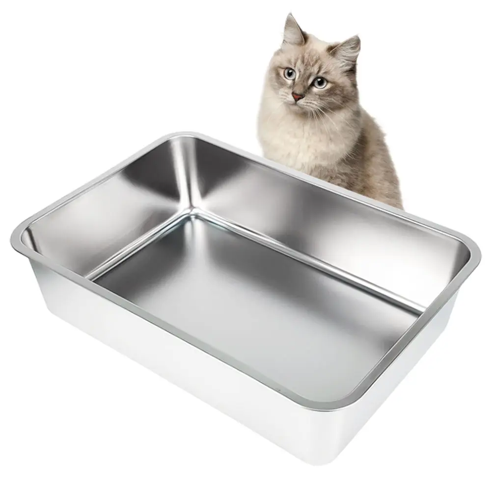 Hot Selling Easy Cleaning Large Size Stainless steel Non-Slip Cat Toilet box