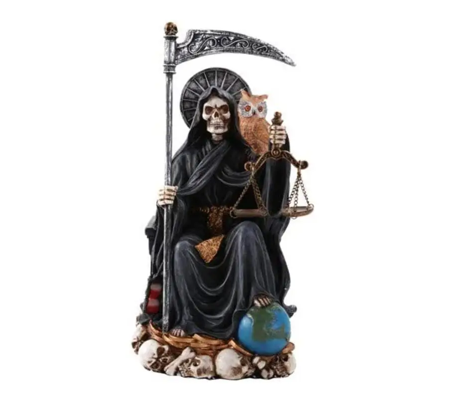 Polyresin/Resin  Santa Muerte Saint of Holy Death Seated Religious Statue 9 Inch Protection (Black)