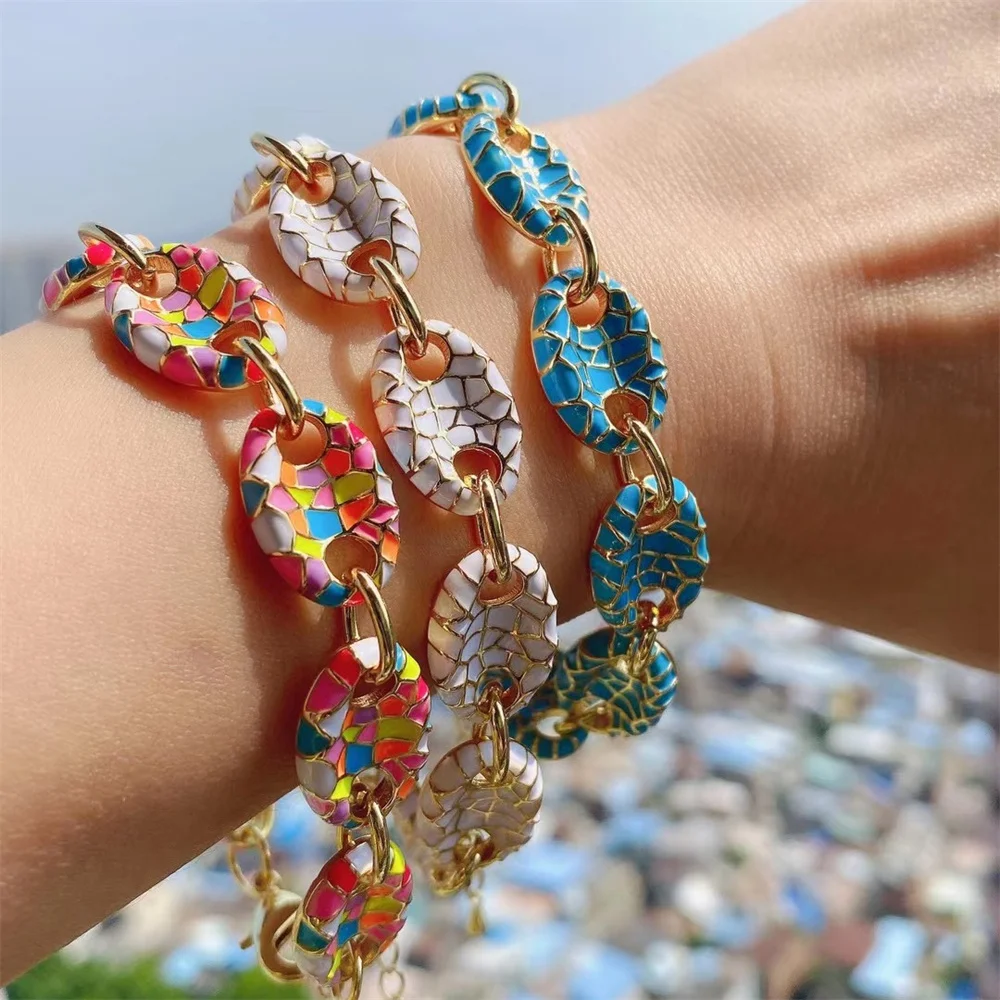 Cubic zirconia chain fashion jewelry accessories gold jewelry necklace enamel rainbow bracelet&bangle