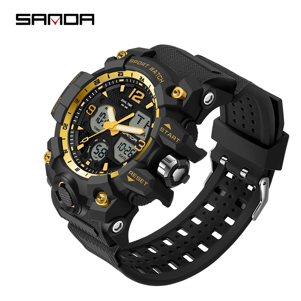 Sanda 6030  Men Military Watches G Style White Sport Watch LED Digital 50M Waterproof Watch S Shock Male Clock Relogio