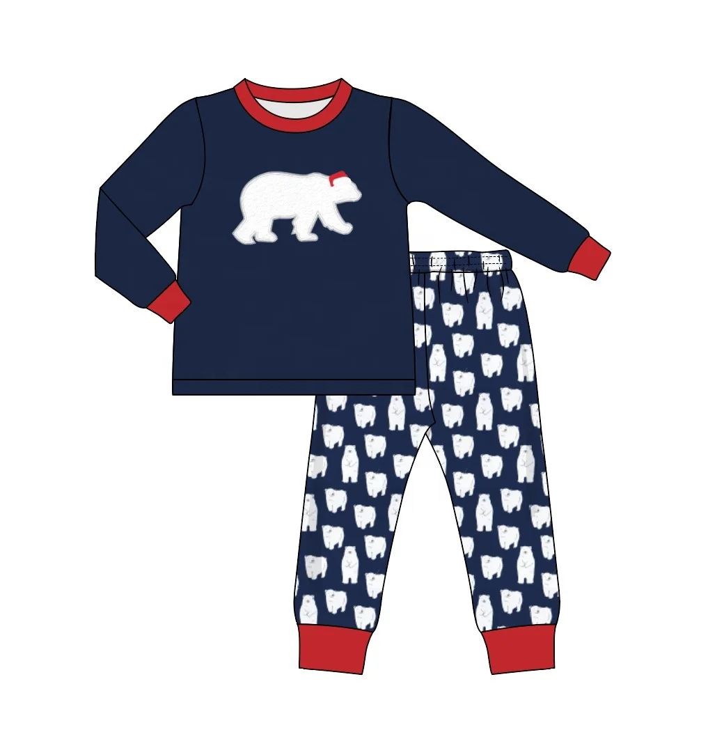 Customized Baby Boy Clothing Set Cute Polar bear Embroidery Navy Boy Outfits For Kids Xmas Wear