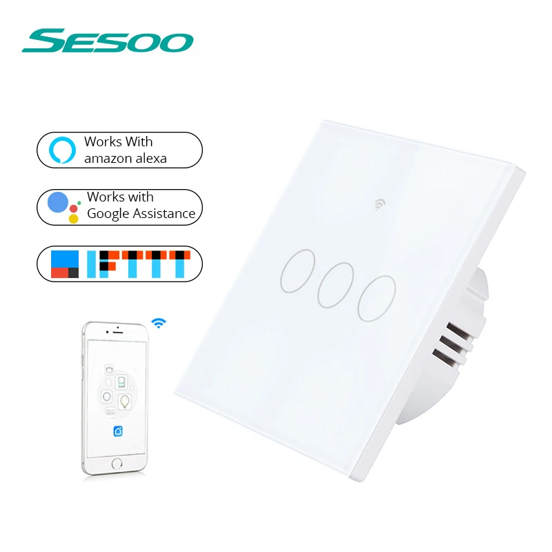  SESOO умный дом мобильный телефон Wi-Fi дистанционное управление Google home работает Tuya Smart 1/2/3 Gang сенсорный выключатель