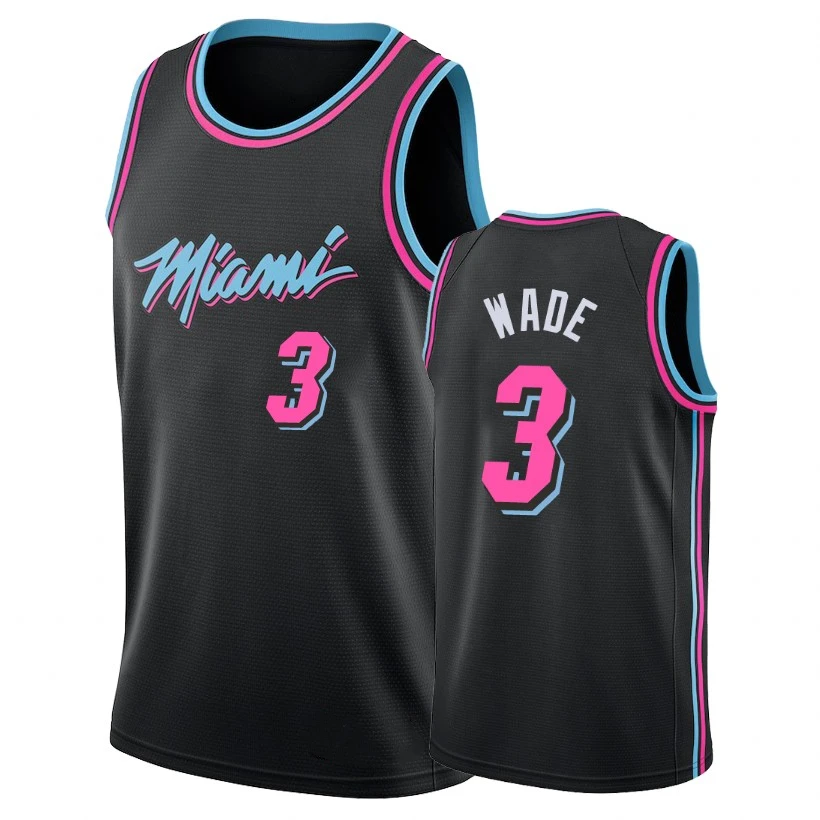 13 Adebayo 14 Tyler Herro 22 Jimmy Butler 3 Wade Basketball Uniforms City Edition jersey Blue Pink Miami City Heat Custom Logo
