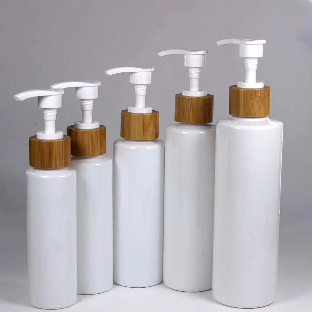 100~250ml  Plastic PET Shamp0o Bottle Lotion Pump with Bamboo Lid