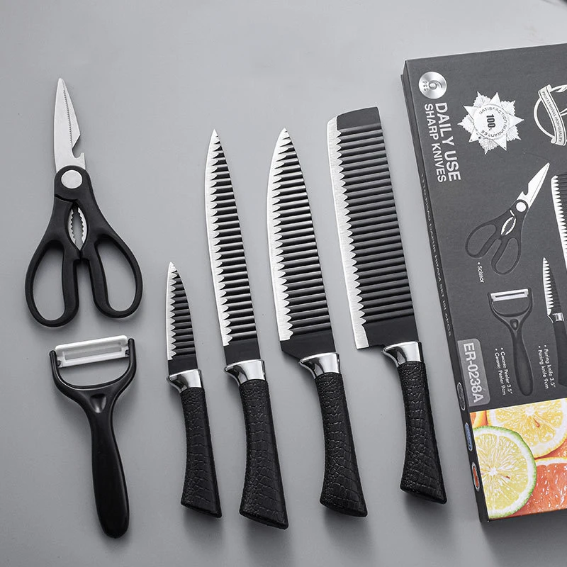 Kitchen Knives Set Scissor Vegetable Fruit Peeler Sharp Non-stick Stainless Steel Knife 6pc Set