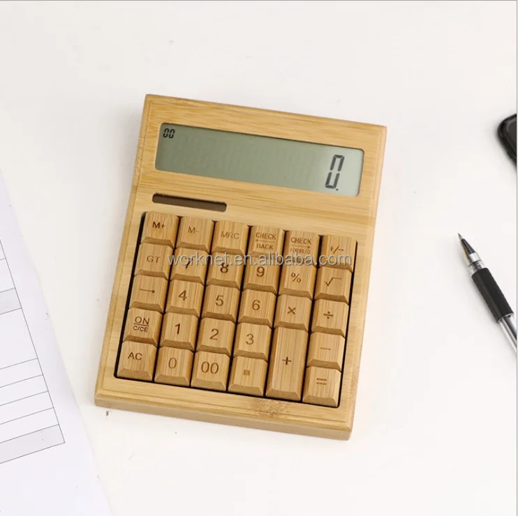 new hot bamboo wooden promotion gift items wholesale 30 keys big LCD display solar