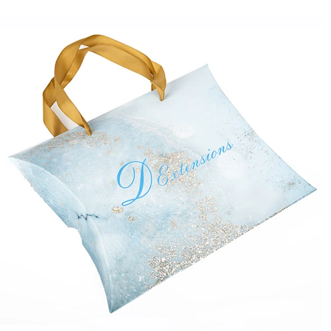 Fancy Design Customized Pink Hair Extensions Pillow Packaging Box With Satin Handles