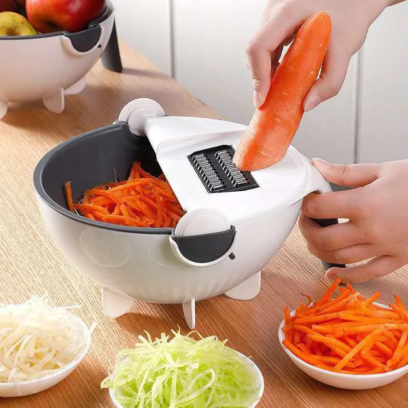 Kitchen Gadgets Multifunctional Peeler Cutter Manual Vegetable Chopper Slicer Chipper Shredder Drain Basket For Home