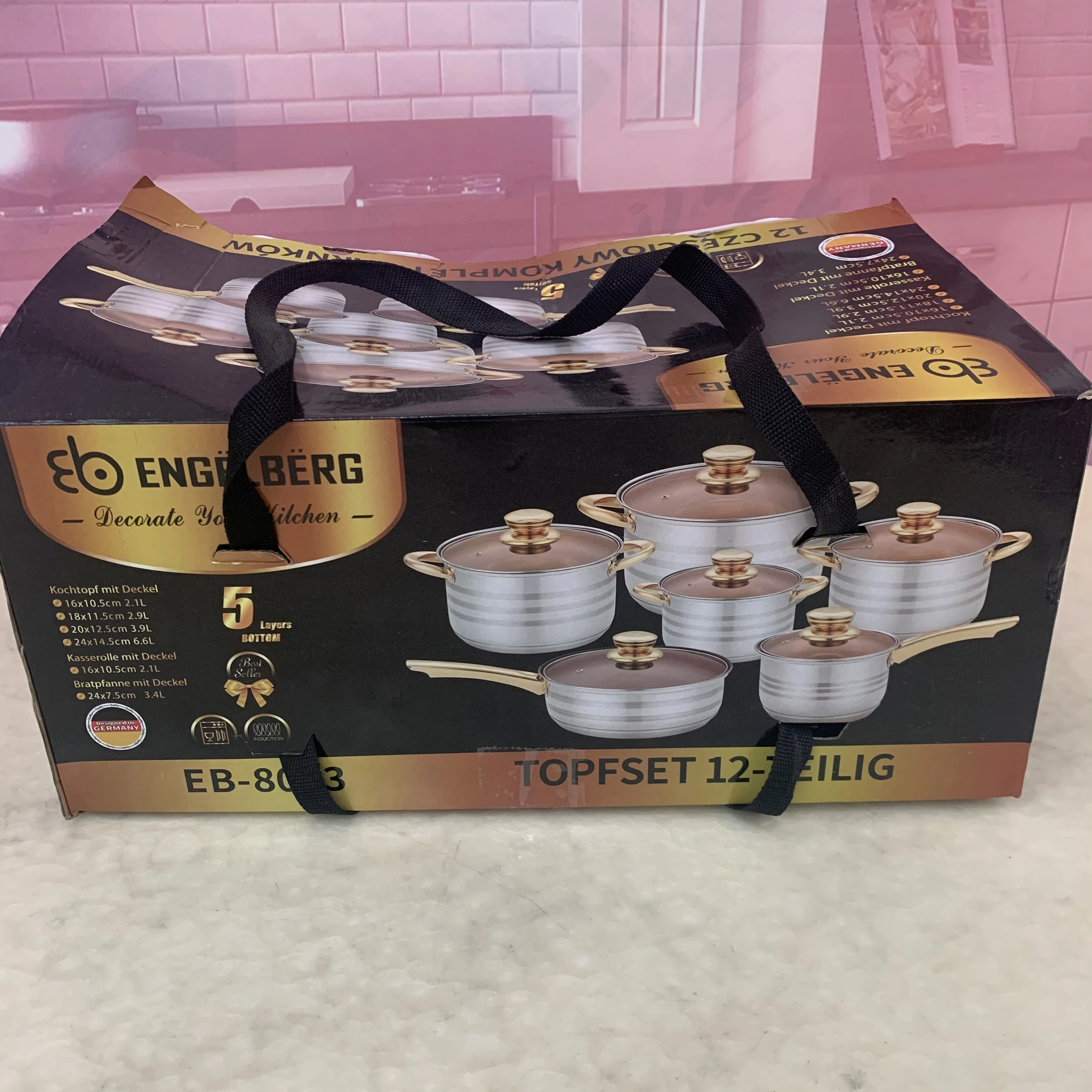 Wholesale 12pcs cookware thickened with gold handle stainless steel pot for kitchen