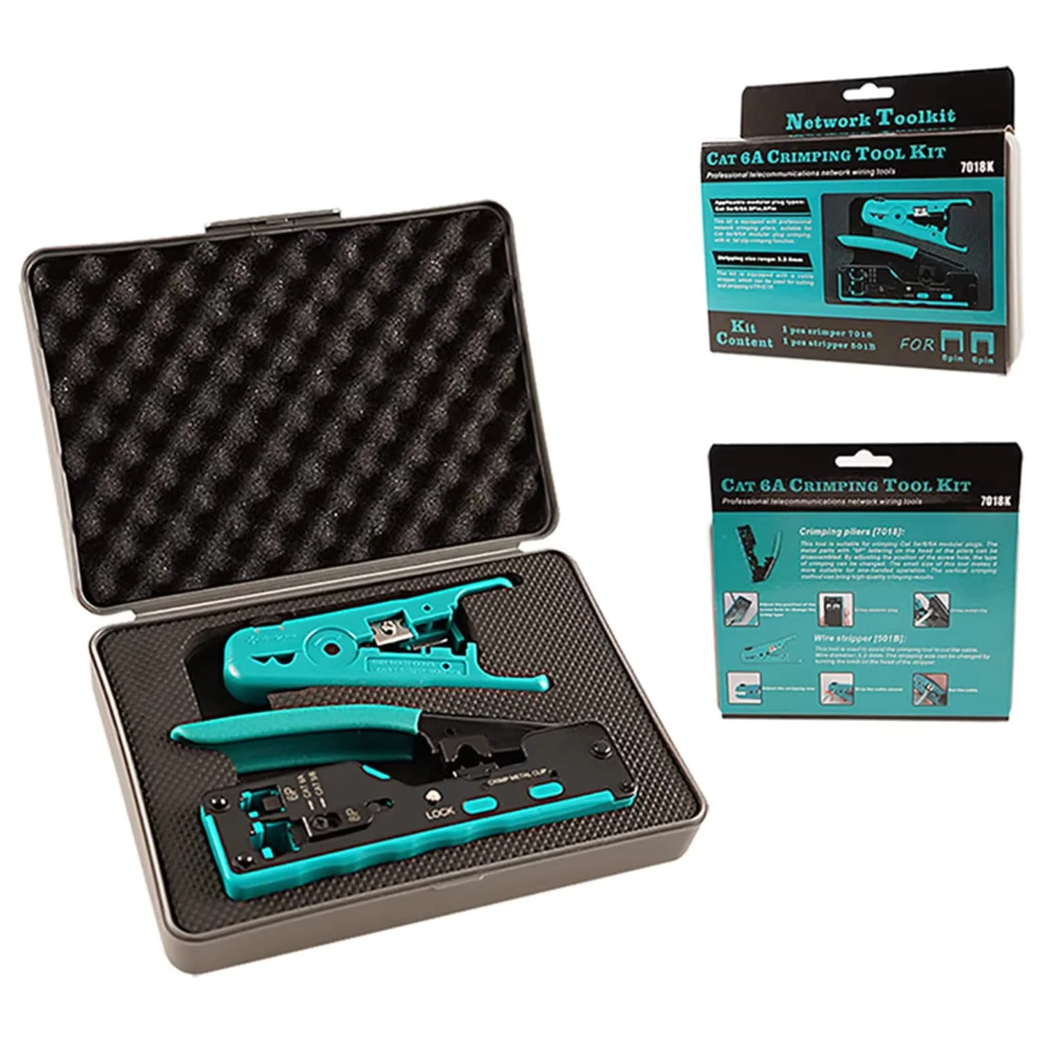 8P 6P RJ45 RJ12 RJ11 Crimping Tool Kit Pass Through for Cat5e Cat6 Cat6A Cat7 Wire Stripper  Ethernet Wire Cutter Crimper Kit