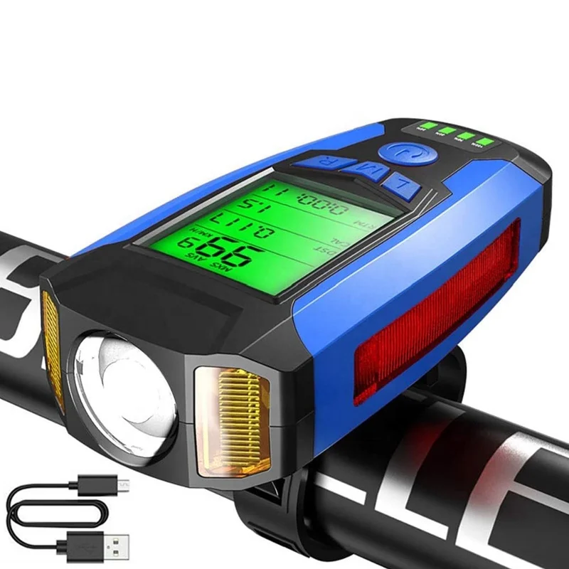 Popular multi function USB Rechargeable mileage Bicycle Computer Loud Bike Bell LED bicycle light mountain bikes accessories