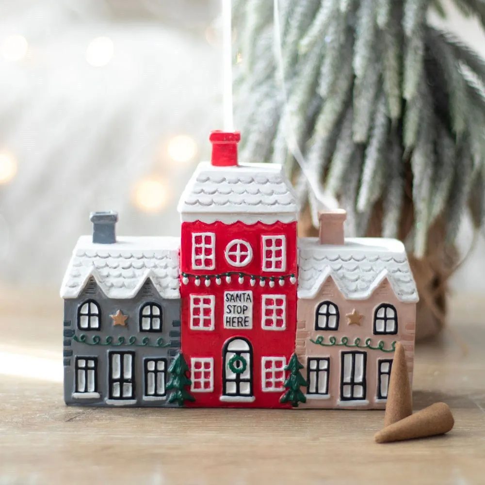 Village Cone Holder Decorations for Christmas House Incense Burner Resin Decorations cottage incense burner candle holder  decor