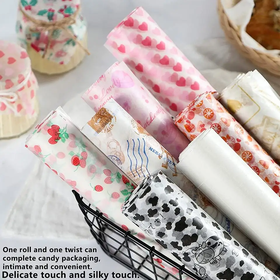 Food grade waxed paper oil proof custom logo printed grease proof food wrapping wax paper