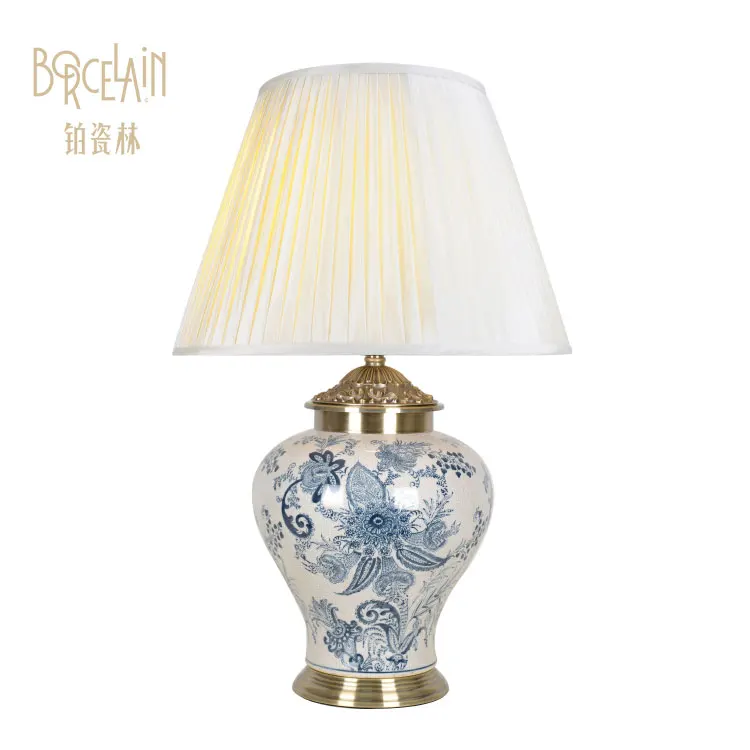 Chinese style blue flower figure antique table ceramics lamp for living room