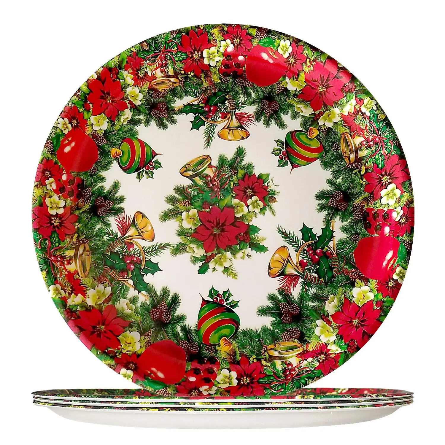Durable Reusable 11 Inch Christmas Party Tableware Round Dinner Plates Heavy Duty Melamine Plates