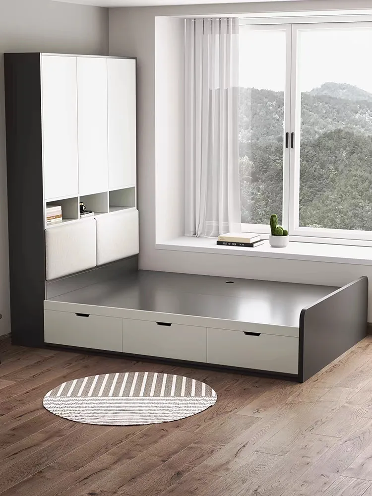 Foshan Cheap Single Size Simple Modern Bedroom Sets Furniture Wooden Wall Hotel Storage Bed